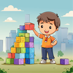 Little Boy Building a Tower with Blocks 3