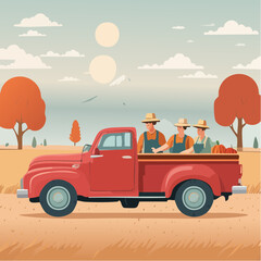Vintage Red Truck Loaded with Farm Workers 24