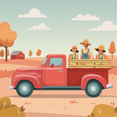 Vintage Red Truck Loaded with Farm Workers 16