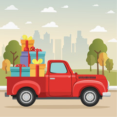 Vintage Red Truck Loaded with Colorful Gifts 18