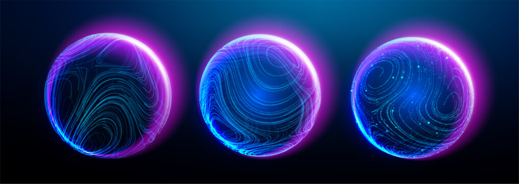 Particle globe AI abstract digital 3D data spheres with flowing particle lines and dots. Futuristic tech globes representing networks, science, and virtual connections.