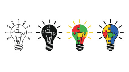 Four Light Bulbs Representing Creative Ideas.