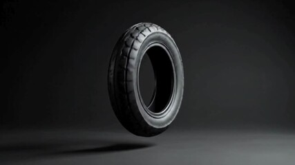 “A single car tire rotating smoothly in place in a clean studio environment. Minimal automotive stock footage suitable for tire shops, vehicle service, and commercial use.”