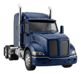 Dark blue truck with a sleek hood and shiny exhaust pipes.