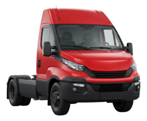 Compact red tractor unit featuring a streamlined cab and black side skirts.