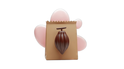 3D Cocoa Pod in Paper Bag with Pink Shapes
