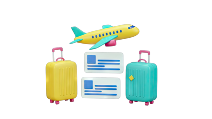 3D Airplane, Luggage, and Tickets for Travel Concept