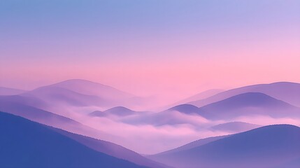Fototapeta premium Dreamy Misty Mountain Landscape With Soft Pastel Sky, Calm Fog Layers and Peaceful Atmosphere Background