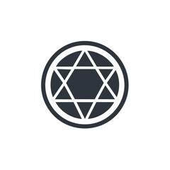Star of David Icon - Jewish Symbol in Circle, Simple, Graphic, Flat Vector Illustration