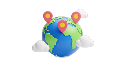 3D Earth Globe with Location Pins and Clouds
