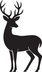 Obraz premium Black silhouette of a majestic stag with large antlers standing still deer white