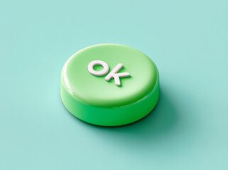 Green OK button on a light background symbolizing confirmation, approval, or success.