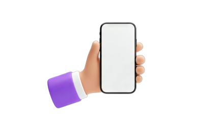 Hand Holding Smartphone with Blank Screen on White Background