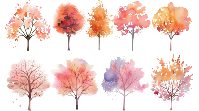 Set of trees watercolor isolated on white background - Powered by Adobe