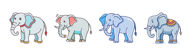 Fototapeta premium Colorful Elephant Illustrations with Unique Accessories and Decorations