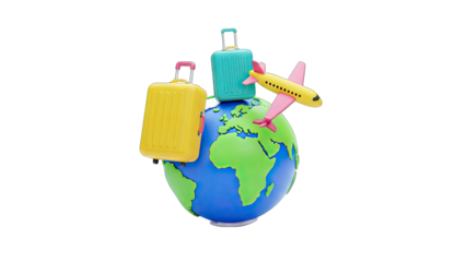 Travel Concept: Suitcases, Airplane on Globe - Global Journey