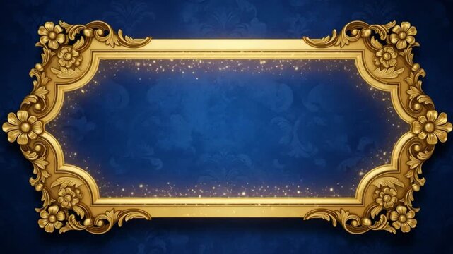 Glowing golden ornate frame with intricate floral and swirls on dark background for luxury branding and presentation Ai HD high quality video.