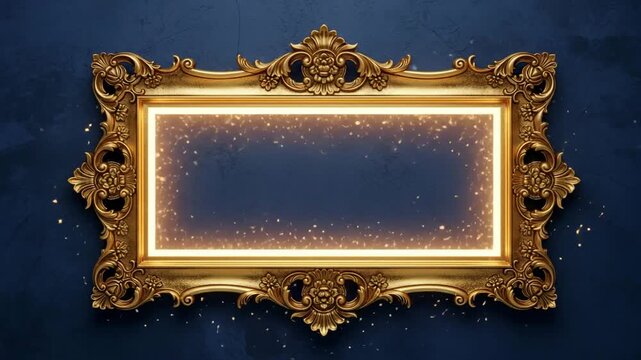 Ornate golden frame with glowing cosmic background abstract digital futuristic fantasy display Ai HD high quality video.