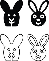 set of minimalist easter bunny face and rabbit head icon