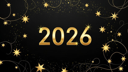 3D Bold Gold Numbers 2026 with Polished Metallic Shine and Bright Glints Illustration PNG