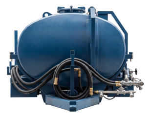 Water tanker featuring hose connections and rear spray nozzles.