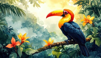 A tropical toucan scene illustrates biodiversity awareness. This imagery supports conservation messaging and eco travel promotion
