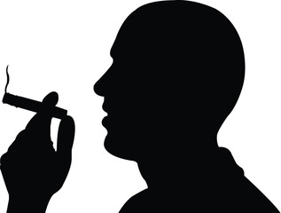 Black vector silhouette of man smoking a cigar isolated on white backgroun stock vector