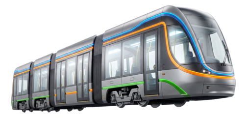 Modular low-floor tram featuring vibrant color accents.
