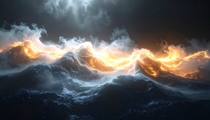 Dramatic sea with fiery clouds and a powerful, energetic atmosphere