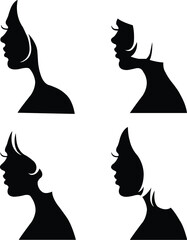 Set of black vector woman silhouette with differend haircuts - beauty salon or hairdresser icons vector illustration