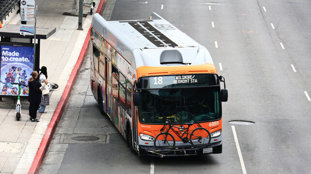 Los Angeles, California &ndash; November 12, 2025: LA METRO Bus in downtown Los Angeles. LA METRO is a The Public Transport of Los Angeles County