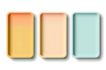 Three rectangular trays in soft pastel colors, featuring gradient designs, arranged neatly on a white background, ideal for organizing or serving food items in a stylish manner