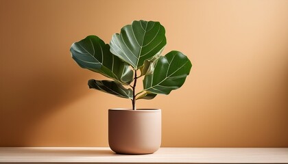 Fiddle Leaf Fig Plant In Minimalist Pot With Soft Color Backgrounds