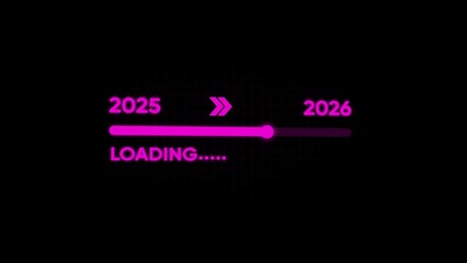Neon pink loading bar from 2025 to 2026 on black background