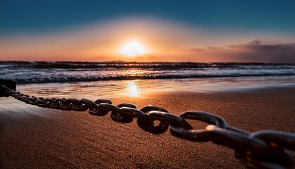 Single Chain Against An Out Of Focus Beach Sunset In The Background