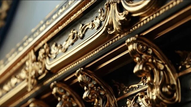 Luxurious gold and black ornate architectural detail up close