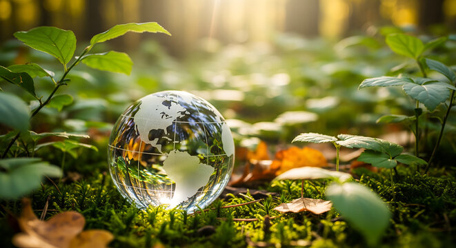 Crystal Earth Globe in Nature Environment Concept - Powered by Adobe