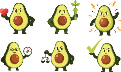 avocado mascot character collection flat food vector