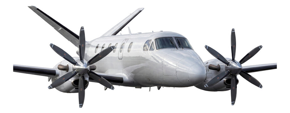 Regional turboprop aircraft featuring a unique V-tail and compact propellers.