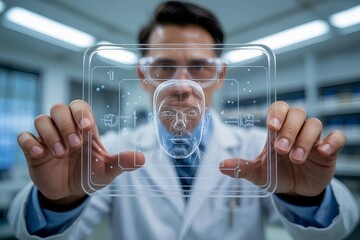 businessman pressing virtual button