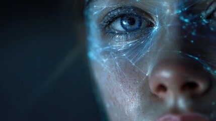 ai interface analyzing human face for emotion detection glowing data points over facial features emotional ai system concept