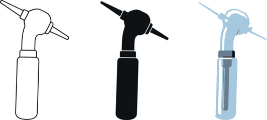 Collection of otoscope icons medical diagnostic tools in outline silhouette and color vector styles for healthcare design