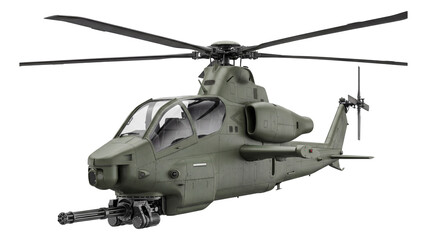 Tandem-seat attack chopper featuring a chin-mounted gun turret.