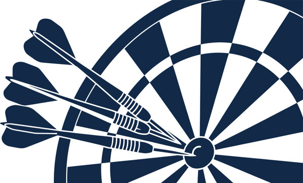 Dartboard with three darts embedded in target area for precision games on a white background