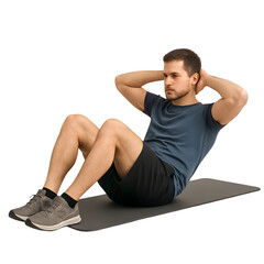 Obraz premium Athletic man performing abdominal crunches on a fitness mat exercising his core muscles isolated on transparent background