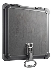 Hinged engine room access hatch with non-slip surface and safety latch.