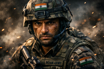 Indian Army Soldier Portrait with Determined Look - Army Day