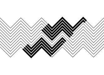 Vector zigzag pattern of black parallel lines on white background in retro style. Striped design element for advertising, posters, labels, videos. Modern vector background.