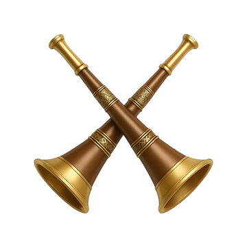 Golden bugles crossed, isolated on transparent background