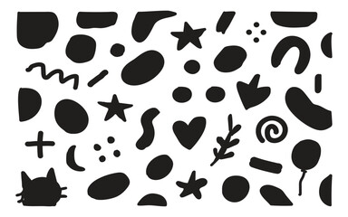 Fototapeta premium A play full collection of hand drawn black abstract doodle icons featuring nature, animal 